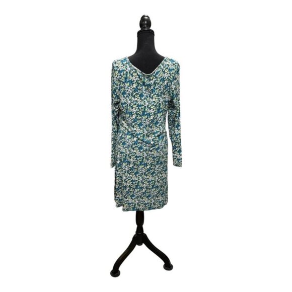 BP Dress Womens XL Blue Green Floral Long Sleeve V Neck Stretch Boho Casual - Picture 4 of 11